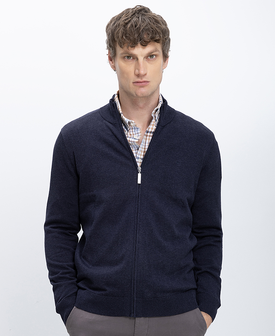 Ανδρικό Πλεκτό Regular Fit Βαμβακερό Με Φερμουάρ Και Όρθιο Γιακά