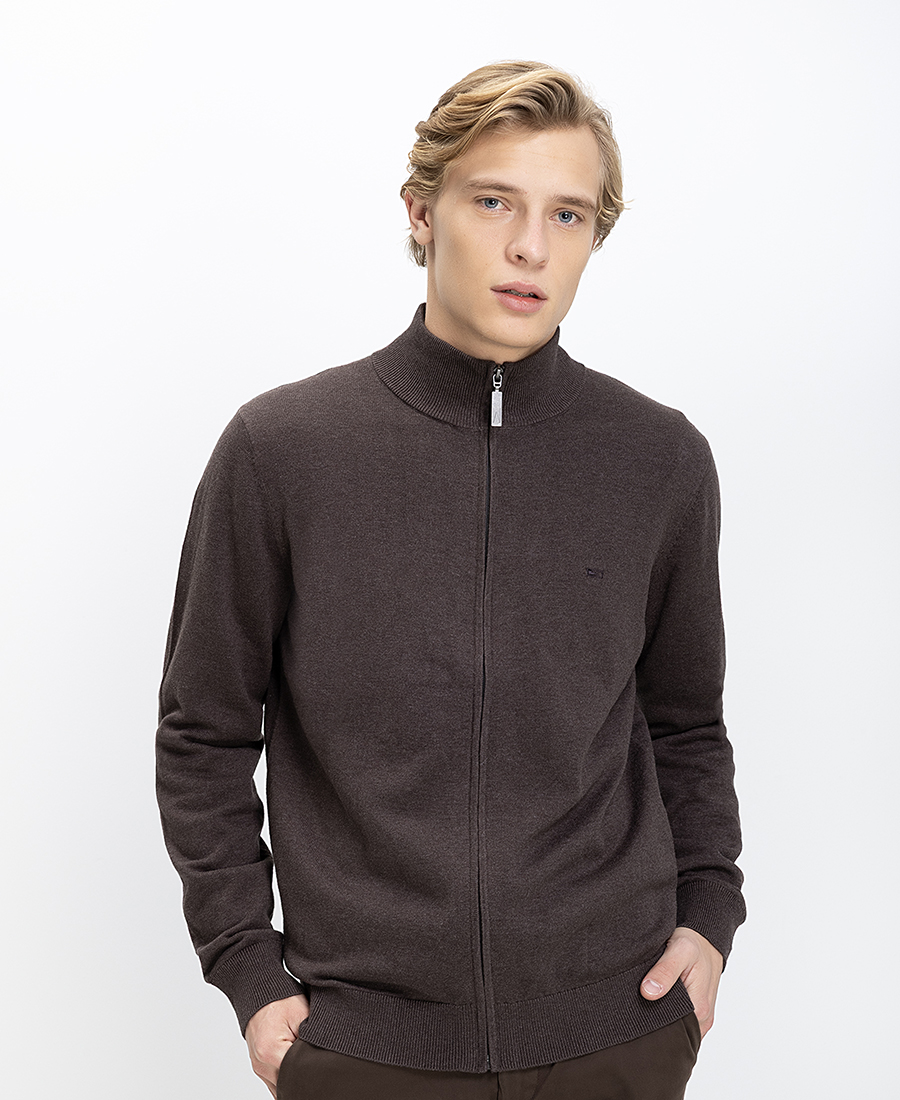 Ανδρικό Πλεκτό Regular Fit Βαμβακερό Με Φερμουάρ Και Όρθιο Γιακά