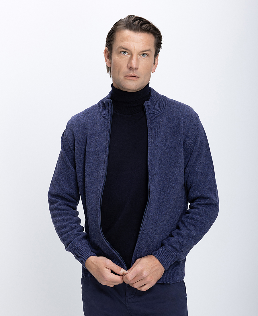 Ανδρικό Πλεκτό Regular Fit Με Φερμουάρ Και Ψηλό Γιακά