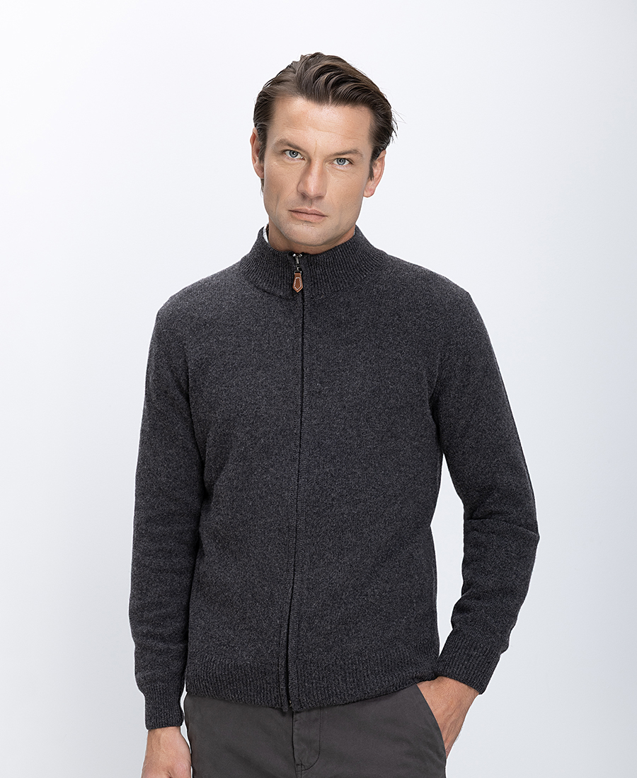 Ανδρικό Πλεκτό Regular Fit Με Φερμουάρ Και Ψηλό Γιακά