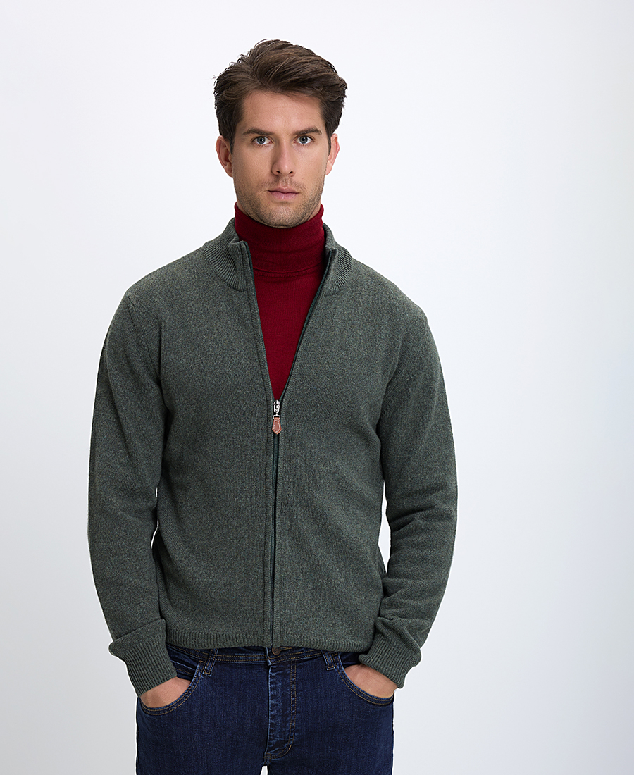 Ανδρικό Πλεκτό Regular Fit Με Φερμουάρ Και Ψηλό Γιακά
