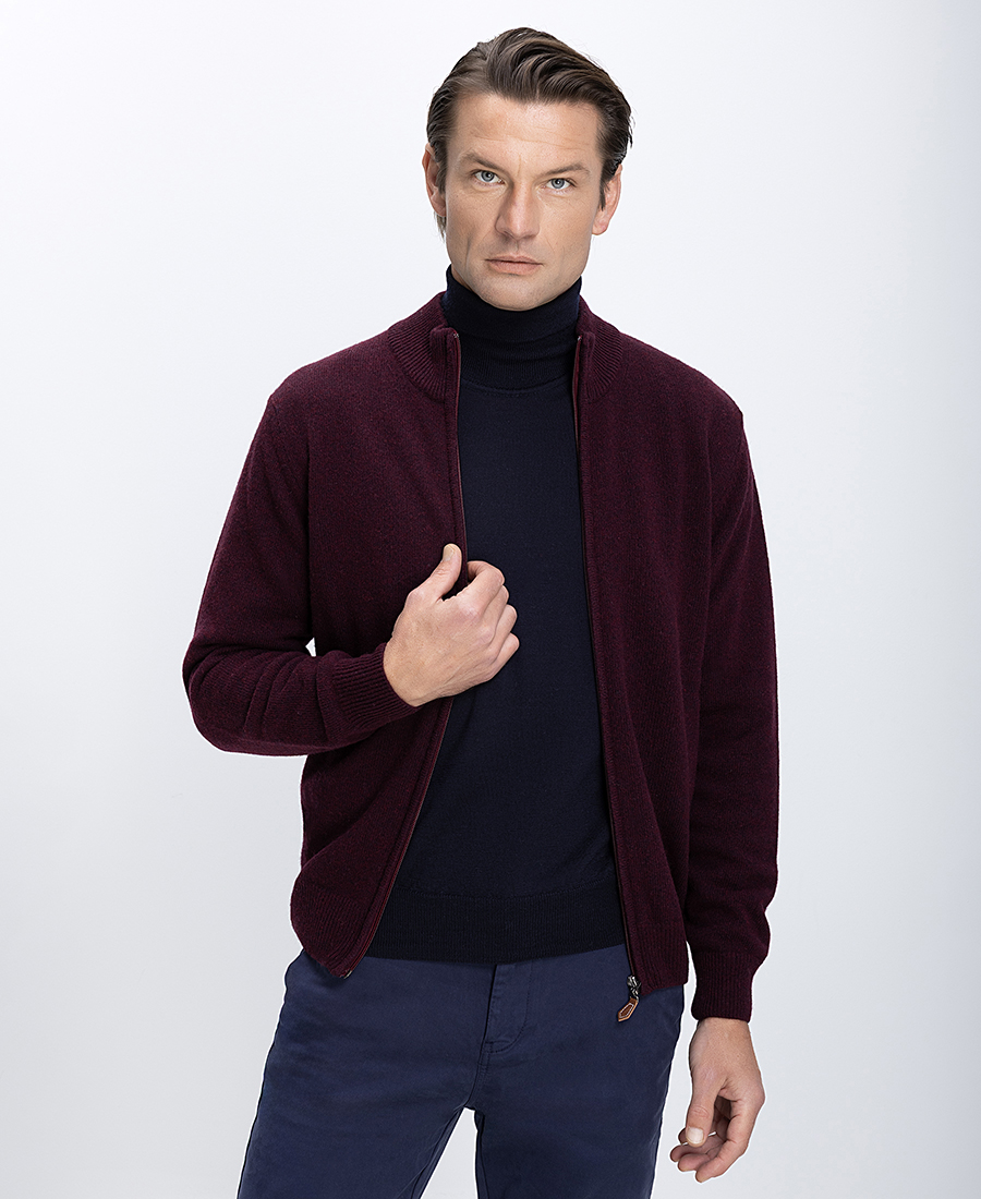 Ανδρικό Πλεκτό Regular Fit Με Φερμουάρ Και Ψηλό Γιακά