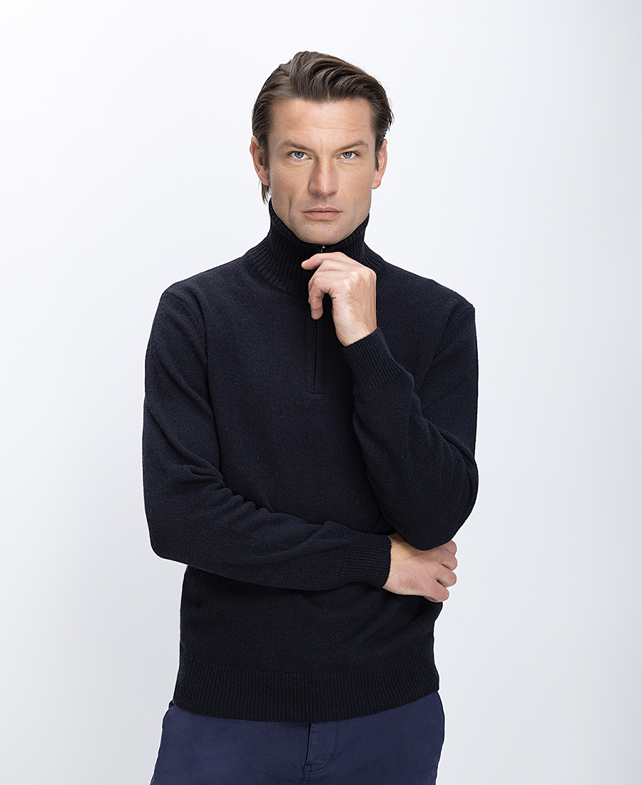 Ανδρικό Πλεκτό Regular Fit Με Μισό Φερμουάρ Και Ψηλό Γιακά