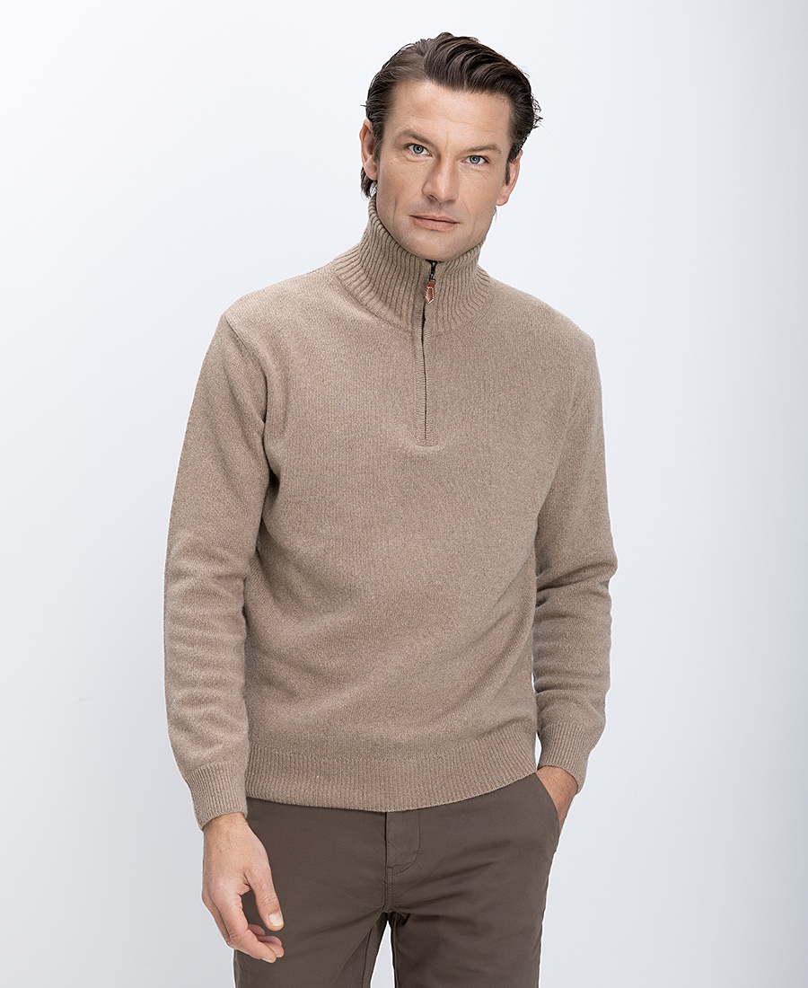 Ανδρικό Πλεκτό Regular Fit Με Μισό Φερμουάρ Και Ψηλό Γιακά