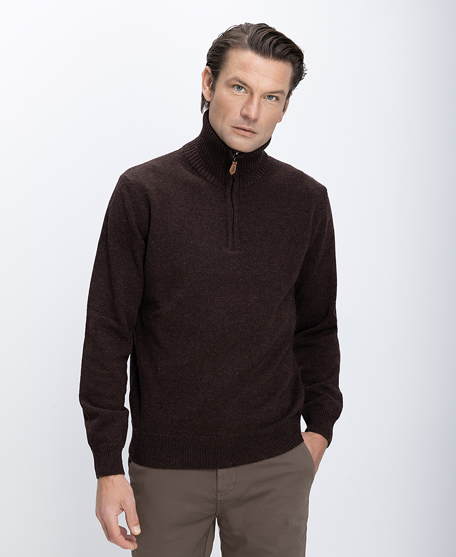 Ανδρικό Πλεκτό Regular Fit Με Μισό Φερμουάρ Και Ψηλό Γιακά