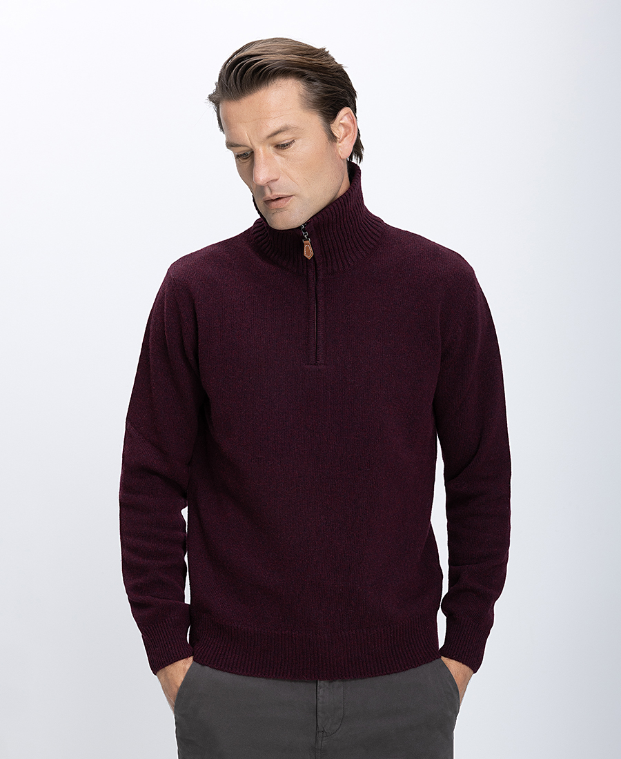 Ανδρικό Πλεκτό Regular Fit Με Μισό Φερμουάρ Και Ψηλό Γιακά