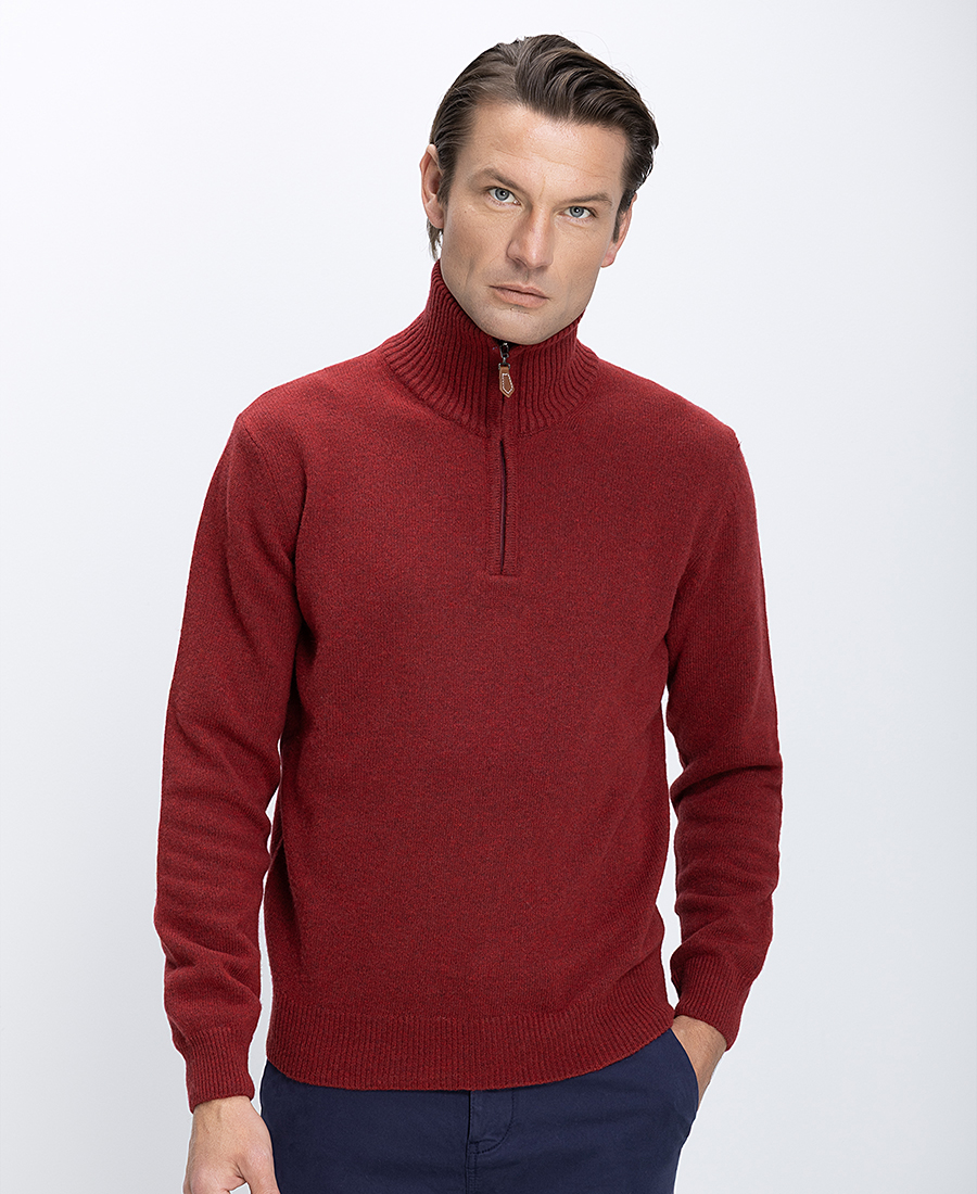 Ανδρικό Πλεκτό Regular Fit Με Μισό Φερμουάρ Και Ψηλό Γιακά