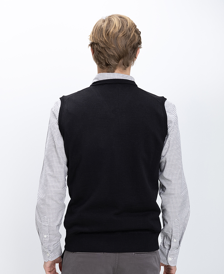 B.S Bags Ανδρική Πλεκτή Αμάνικη Μπλούζα Regular Fit Με Λαιμόκοψη V φωτογραφία