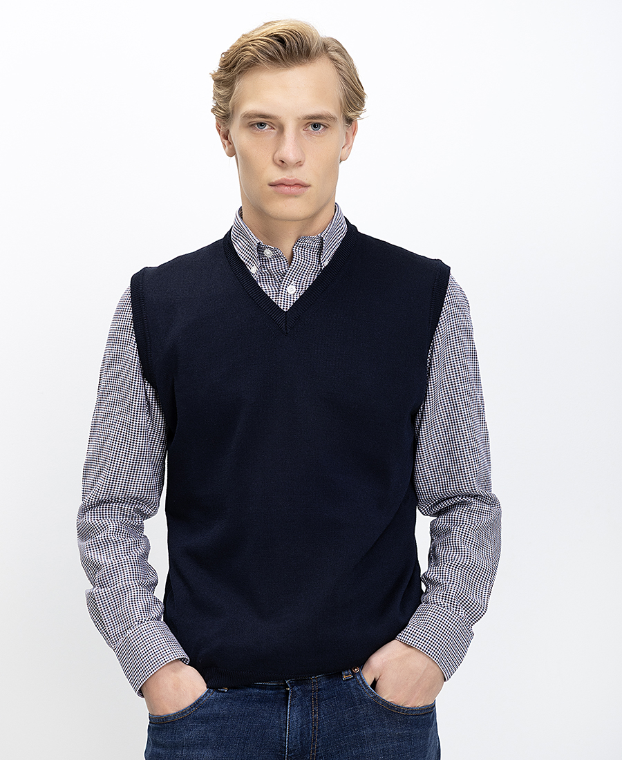 B.S Bags B.S Bags Ανδρική Πλεκτή Αμάνικη Μπλούζα Regular Fit Με Λαιμόκοψη V