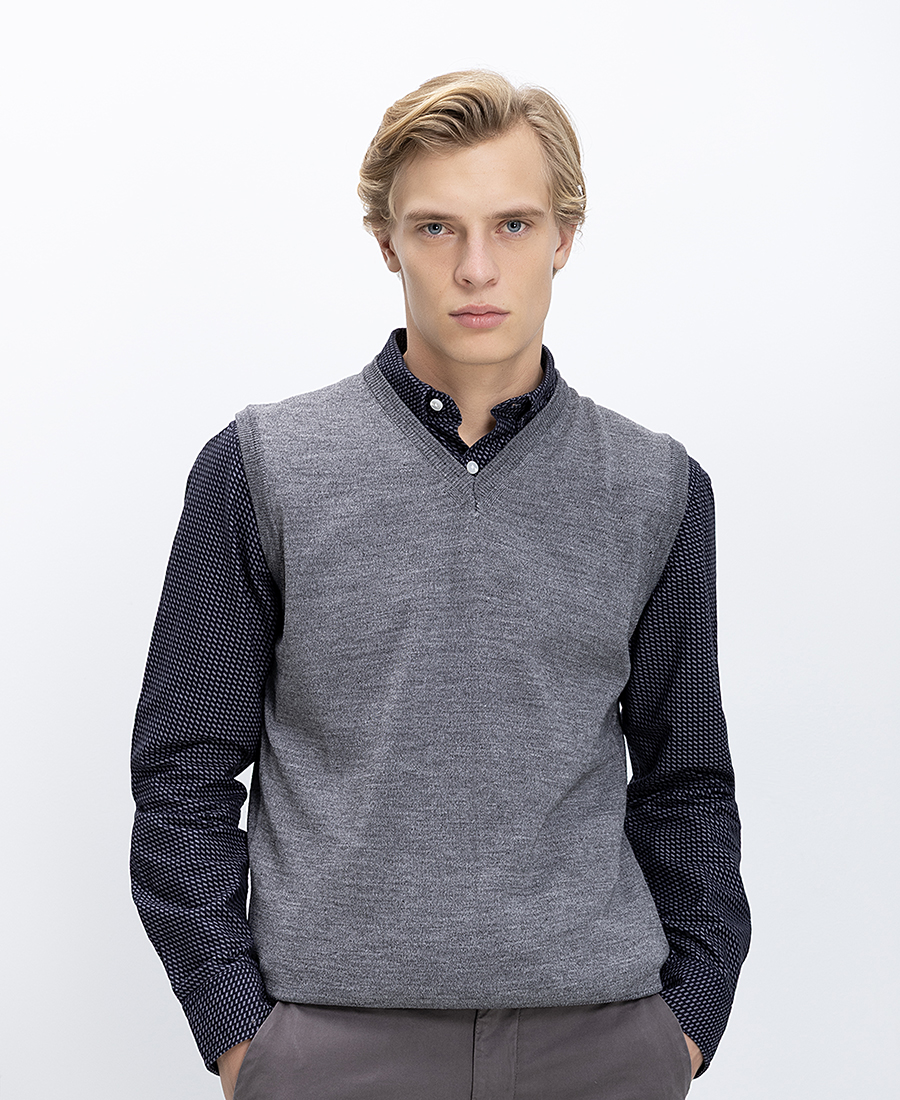 B.S Bags B.S Bags Ανδρική Πλεκτή Αμάνικη Μπλούζα Regular Fit Με Λαιμόκοψη V