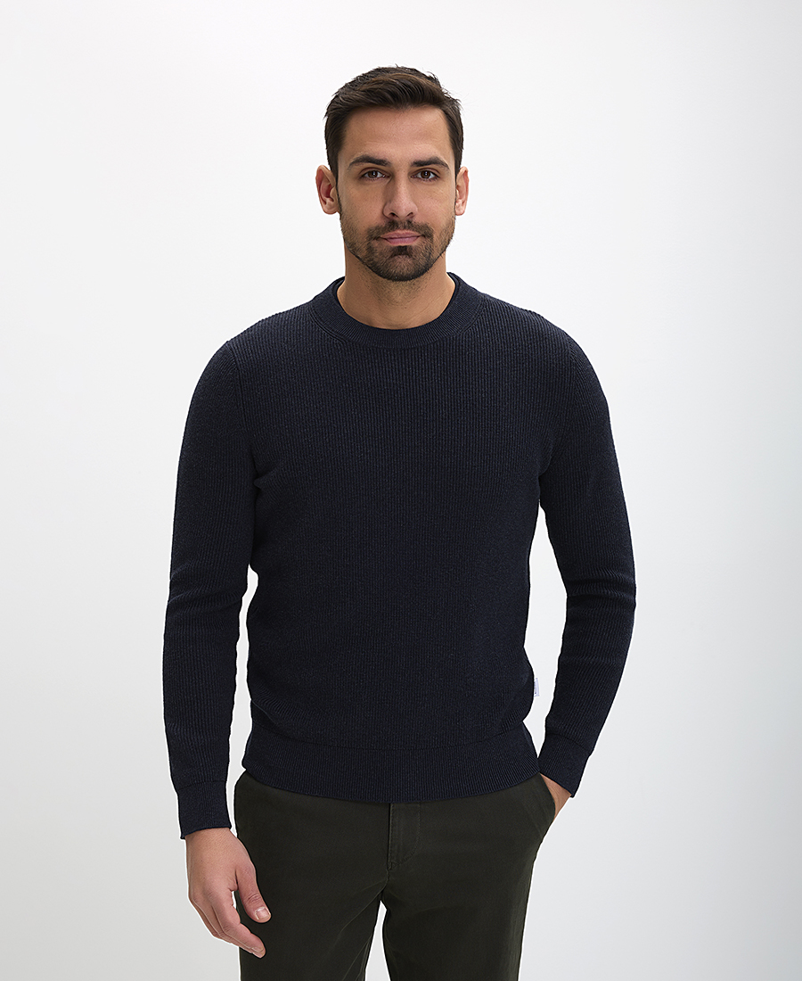 Ανδρικό Πουλόβερ Βαμβακερό Classic Fit με Στρογγυλή Λαιμόκοψη Μπλε