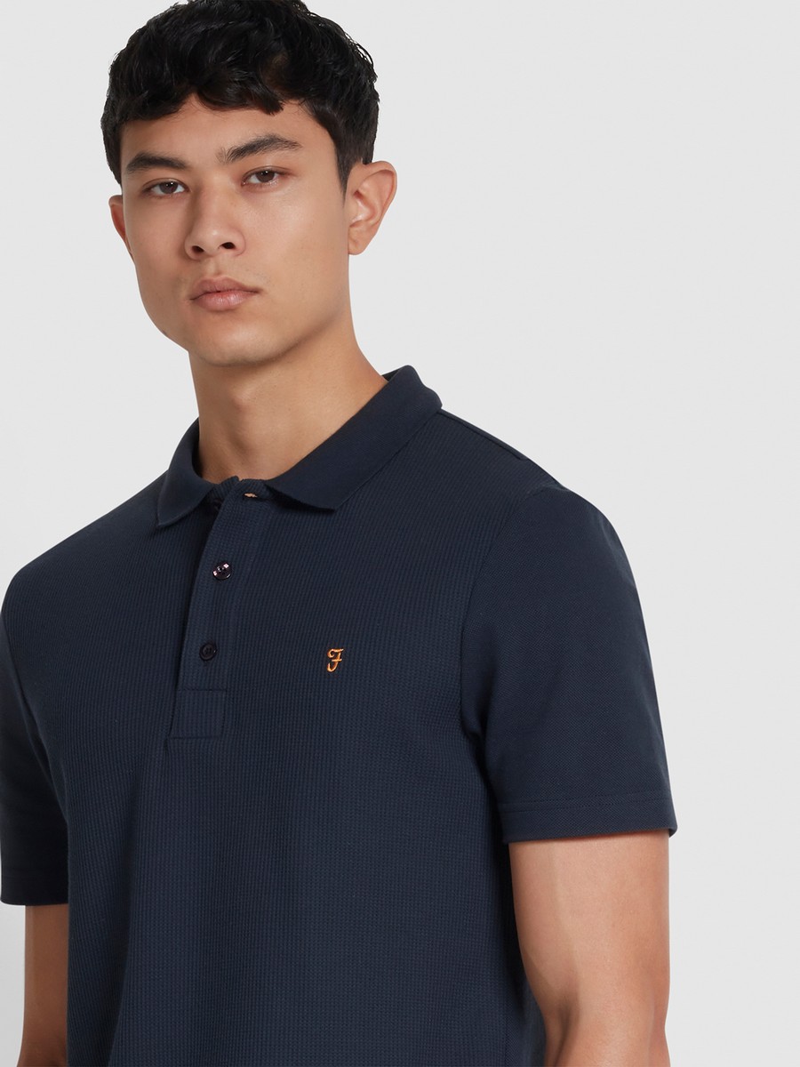 Farah Ανδρικό Polo Μπλουζάκι Κοντομάνικο Slim Fit με Υφή Waffle σε Σκούρο Μπλέ φωτογραφία