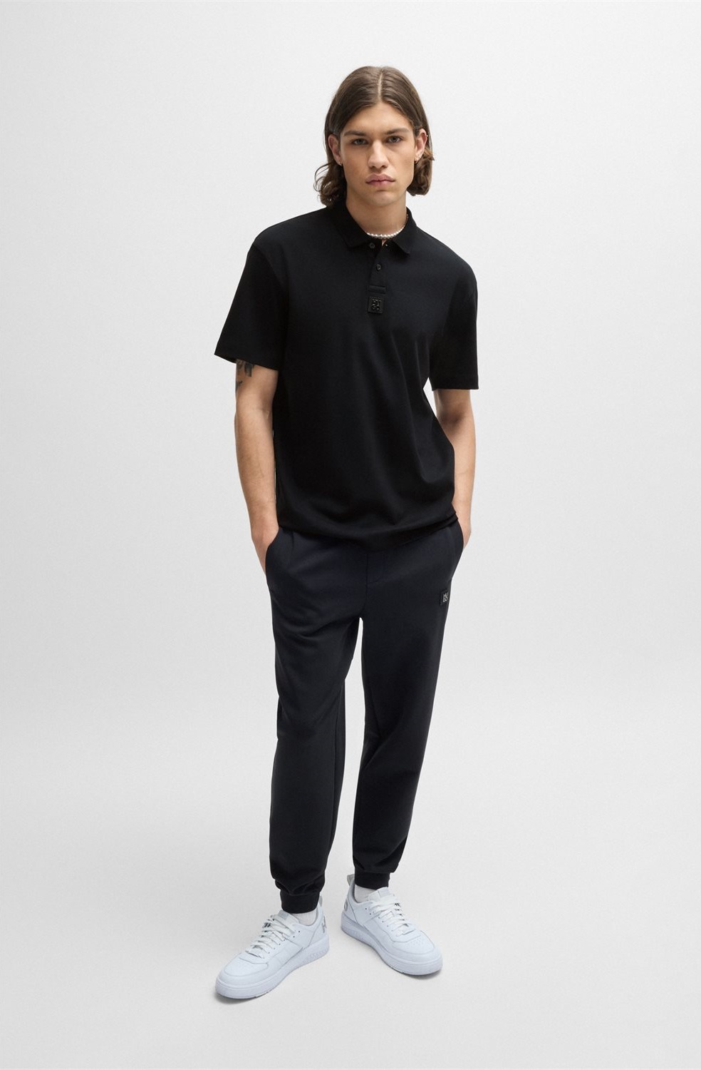 Hugo Ανδρική Polo Μπλούζα από Interlock Βαμβάκι με Λογότυπο Badge Regular Fit σε Μαύρο φωτογραφία
