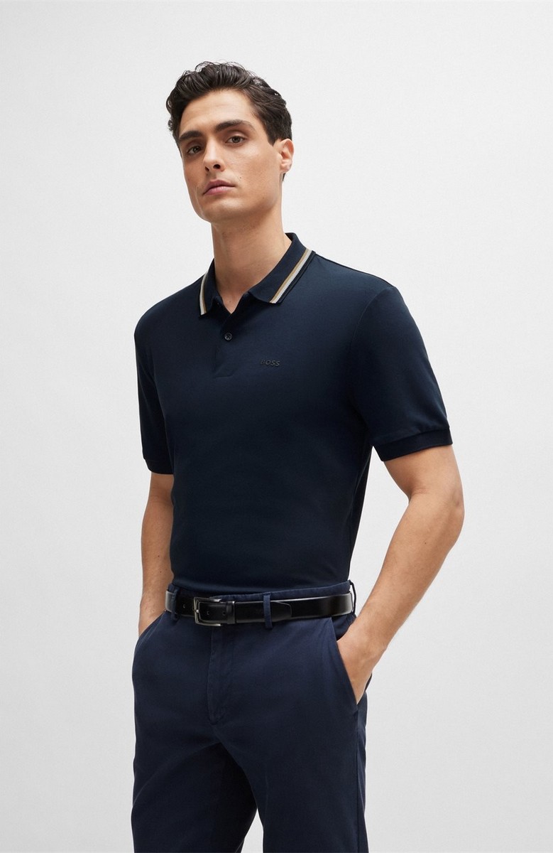 Boss Boss Ανδρικό Polo Penrose 38 Slim Fit Από Βαμβάκι Με Ριγέ Γιακά