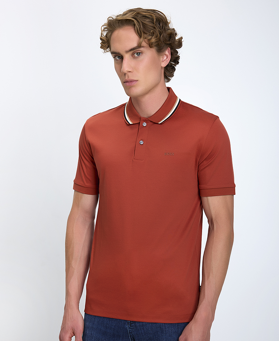 Boss Ανδρικό Polo Penrose 38 Slim Fit Από Βαμβάκι Με Ριγέ Γιακά