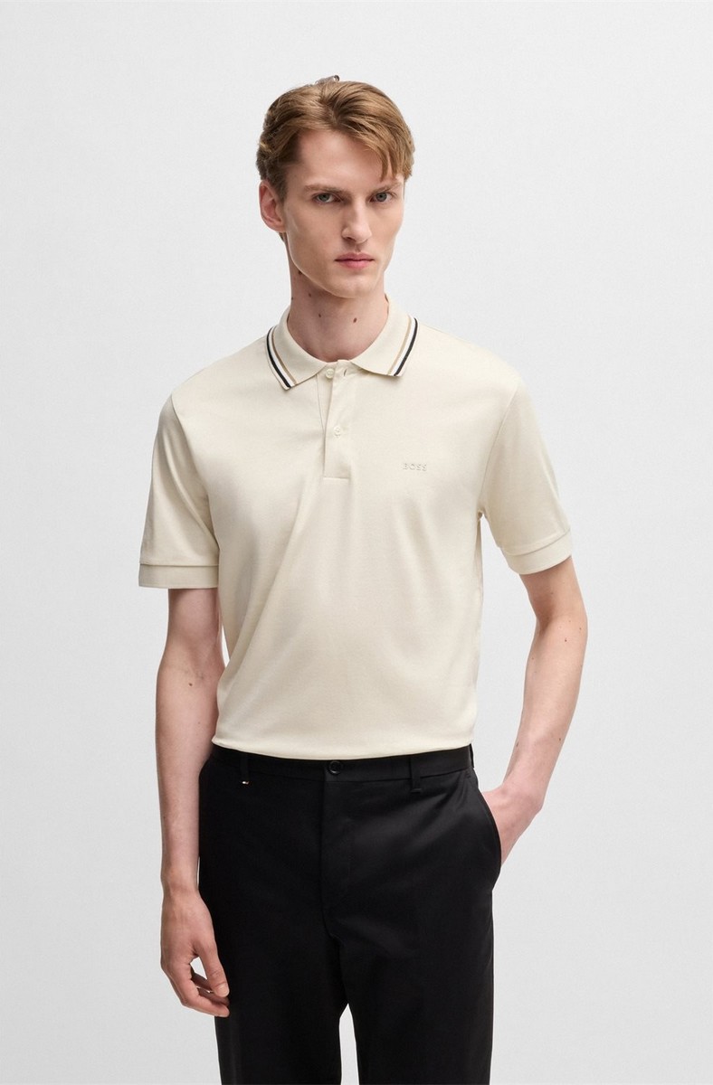 Boss Boss Ανδρικό Polo Penrose 38 Slim Fit Από Βαμβάκι Με Ριγέ Γιακά