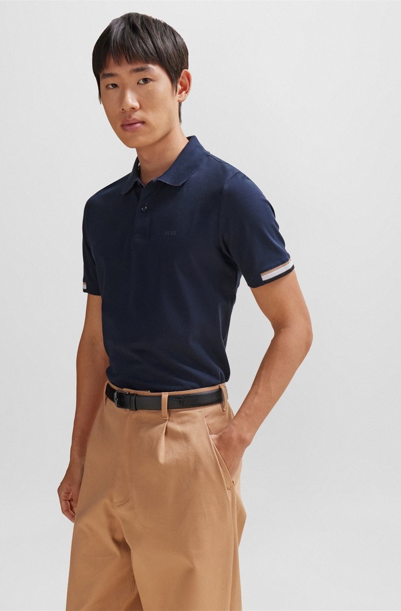 Boss Boss Ανδρικό Polo Parlay 147 Regular Fit Από Μεταξωμένο Βαμβάκι Με Λογότυπο Ανάγλυφο