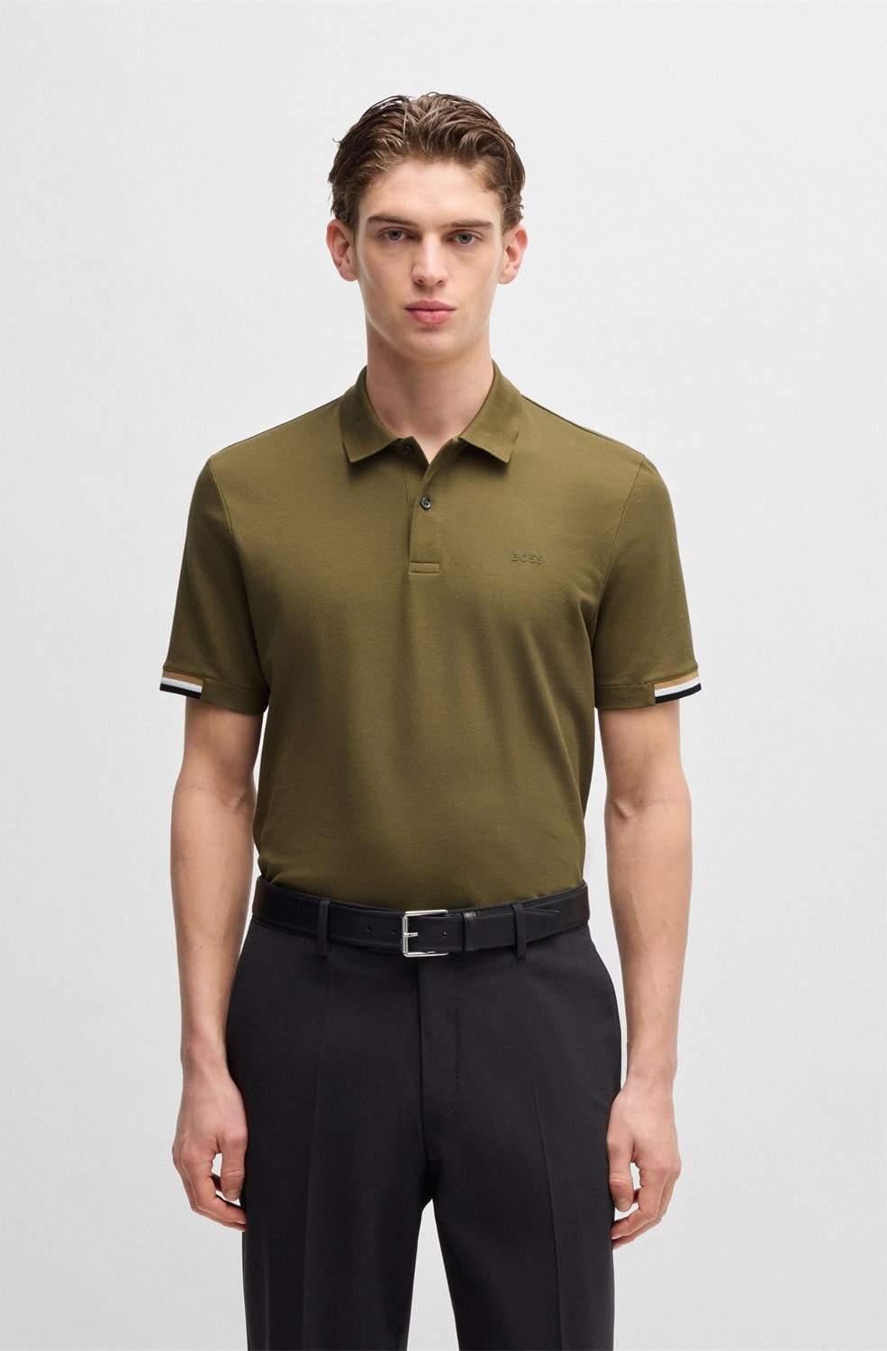 Boss Boss Ανδρικό Polo Parlay 147 Regular Fit Από Μεταξωμένο Βαμβάκι Με Λογότυπο Ανάγλυφο