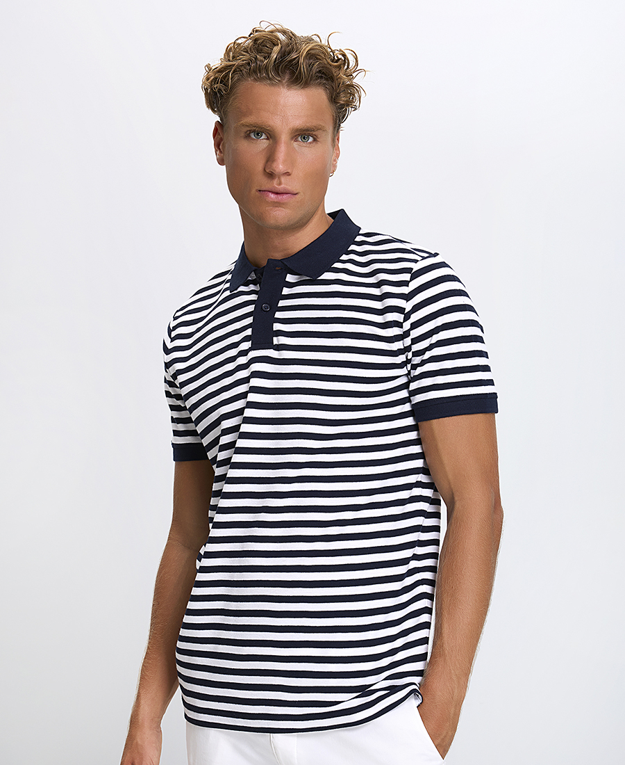 Basefield Ανδρικό Polo Πικέ Regular Fit σε Ριγέ Μπλε