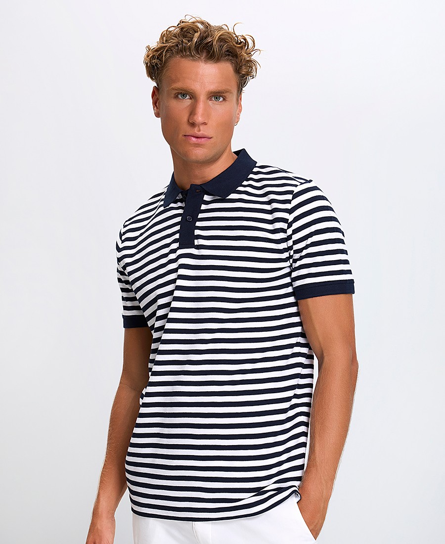 Ανδρικό Polo Πικέ Regular Fit σε Ριγέ Μπλε