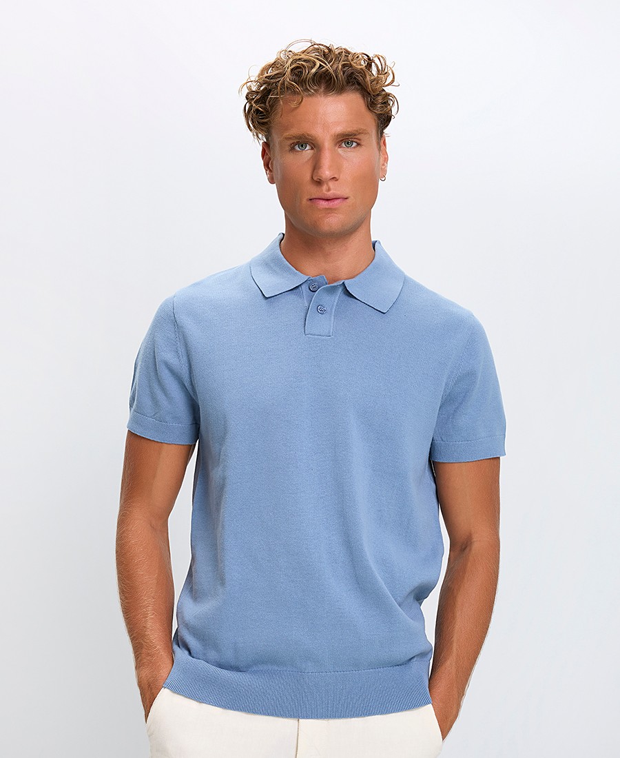 Basefield Ανδρική Πλεκτή Polo Μπλούζα Regular Fit Βαμβακερή Κοντομάνικη