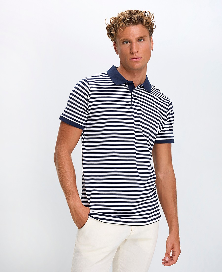 Commander Ανδρική Polo Μπλούζα Regular Fit Ριγέ Κοντομάνικη