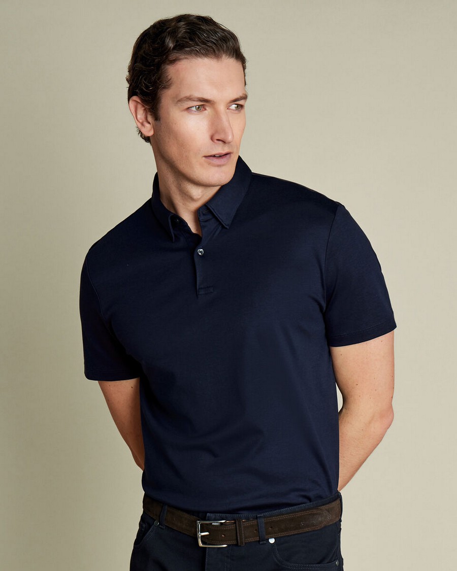 Charles Tyrwhitt Charles Tyrwhitt Ανδρικό Polo Βαμβακερό Jersey Regular Fit σε Σκούρο Μπλε