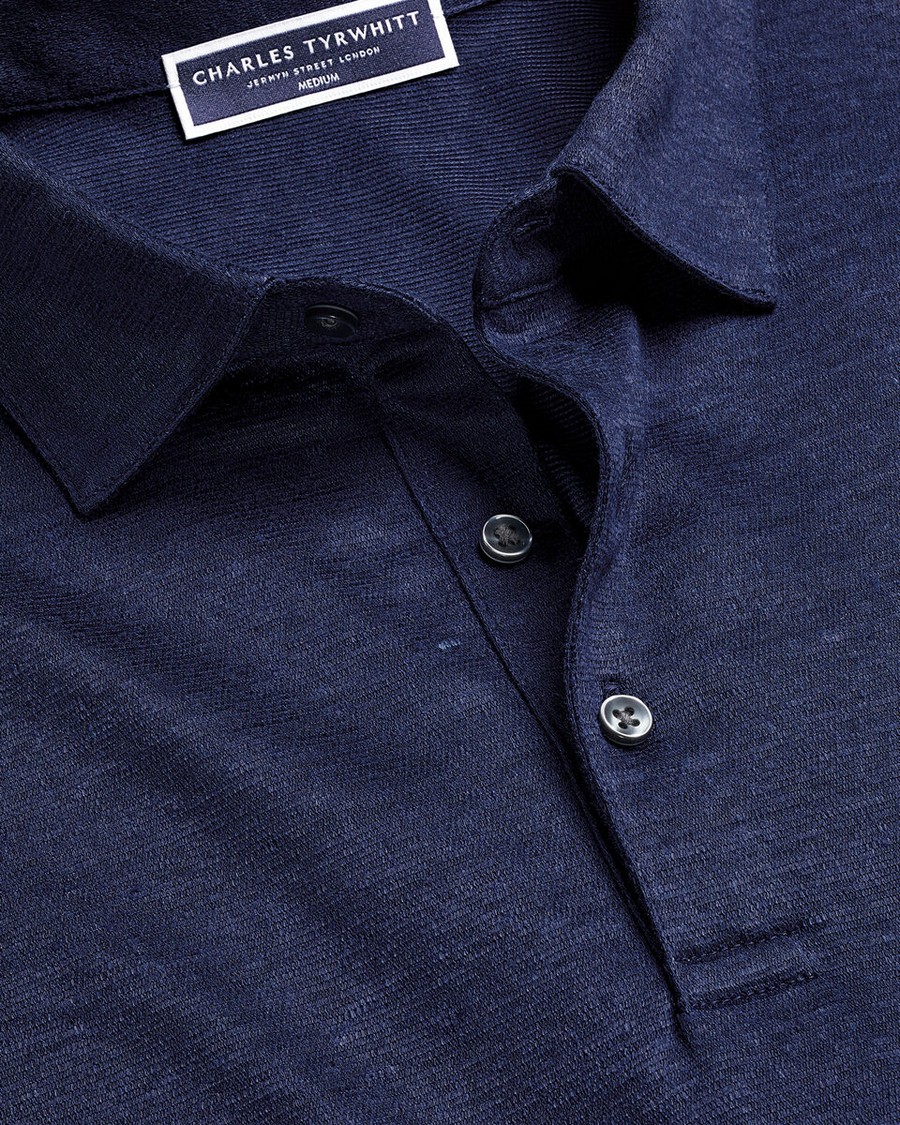 Charles Tyrwhitt Ανδρικό Polo Λινό Semi-Cutaway Collar Regular Fit σε Σκούρο Μπλε φωτογραφία
