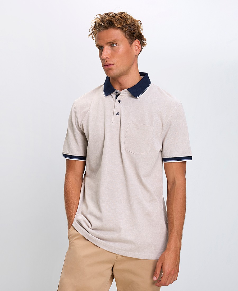 Ανδρική Polo Μπλούζα Regular Fit Βαμβακερή Με Ριπ Γιακά