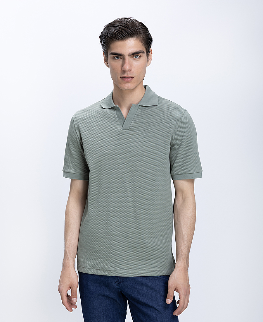 Eton Ανδρική Μπλούζα Polo Βαμβακερή Με Jacquard Υφή Και Ανοιχτό Γιακά Regular Fit