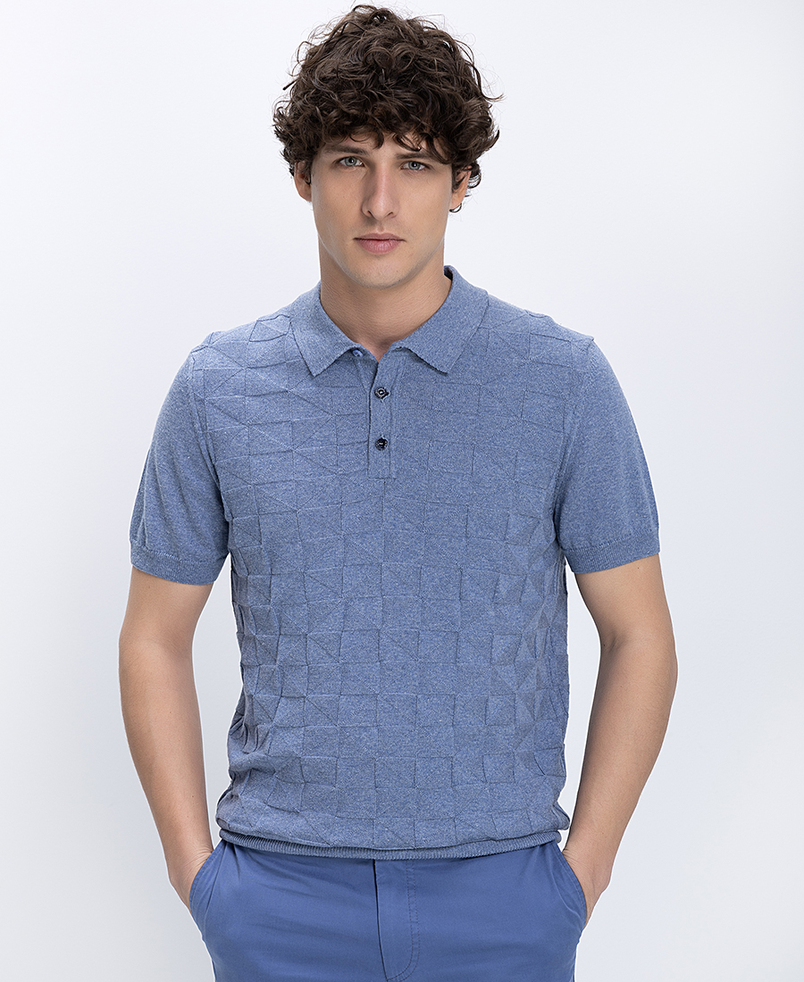 A Fish Named Fred Ανδρική Μπλούζα Polo Με Ανάγλυφο Geometric Σχέδιο Regular Fit_