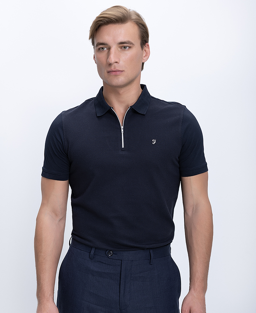 Farah Ανδρικό Polo Με Φερμουάρ Και Ανάγλυφη Υφή Regular Fit