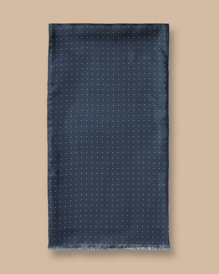 Charles Tyrwhitt Charles Tyrwhitt Ανδρικό Κασκόλ από Μετάξι με Πουά σε Μπλε