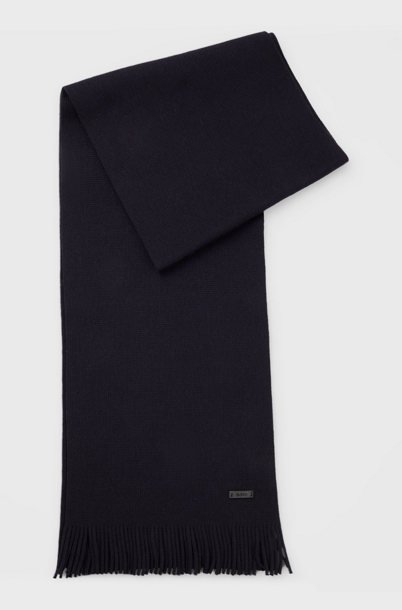 Boss Ανδρικό Κασκόλ Από Παρθένο Μαλλί Με Κρόσσια