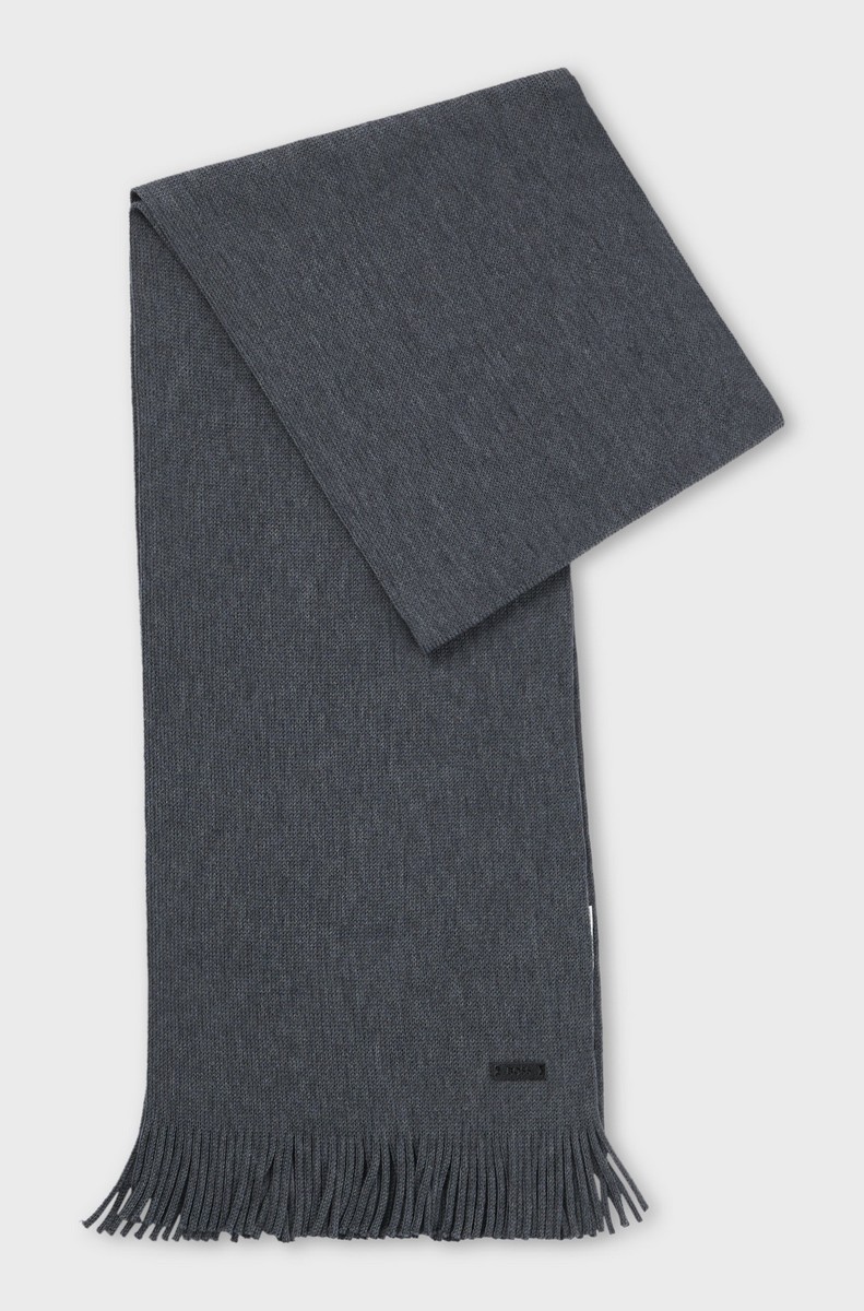 Boss Ανδρικό Κασκόλ Από Παρθένο Μαλλί Με Κρόσσια