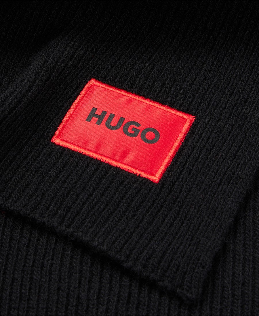 Hugo Ανδρικό Κασκόλ Regular Fit Με Μάλλινη Σύνθεση Και Logo Patch φωτογραφία