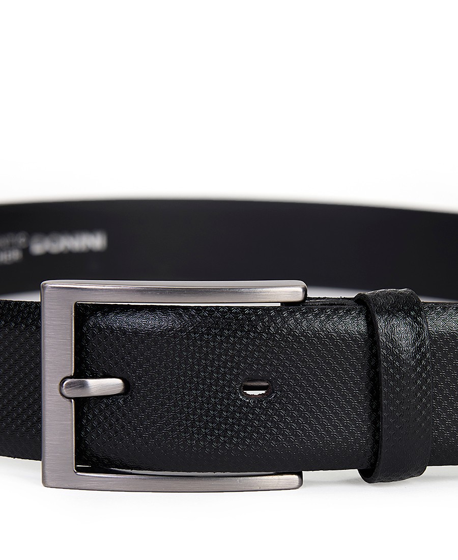 Ανδρική Ζώνη Κανονική Fit Δερμάτινη Ανάγλυφη Μαύρη φωτογραφία