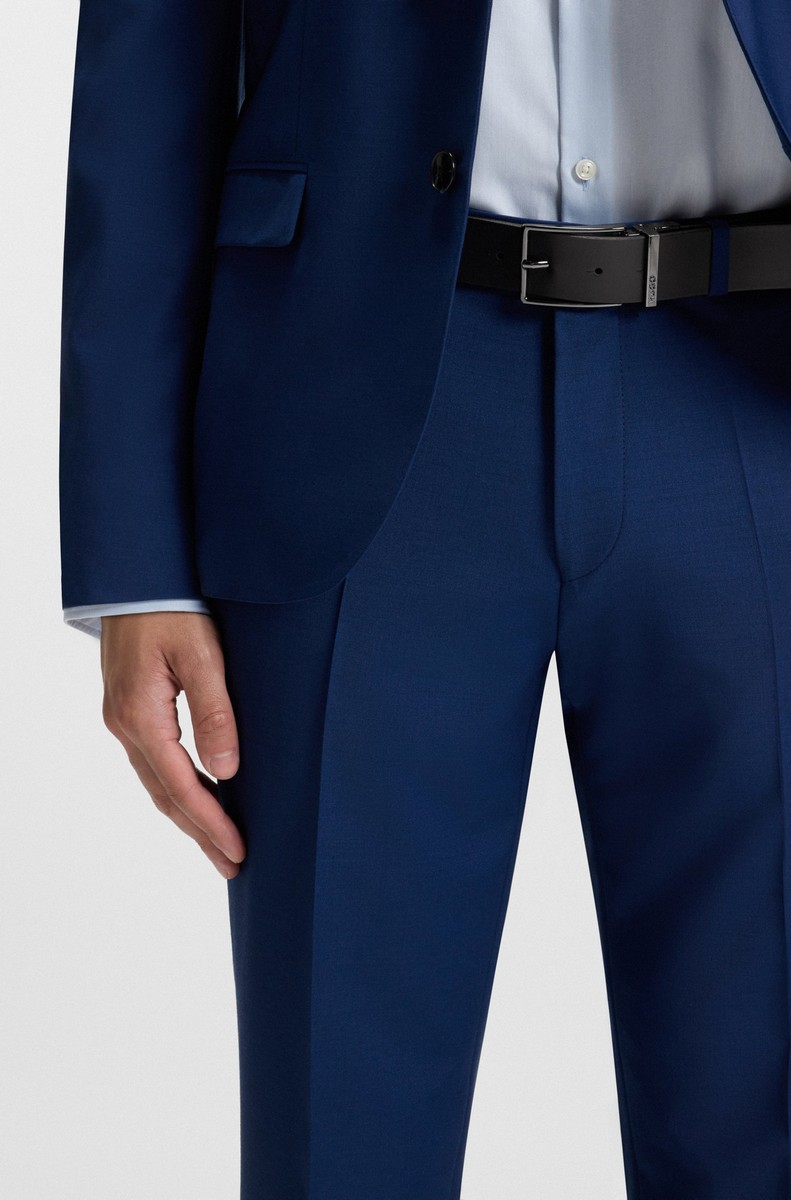 Hugo Ανδρική ΖώνηΑπό Δέρμα Με Γυαλιστερή Μεταλλική Αγκράφα Μαύρη φωτογραφία