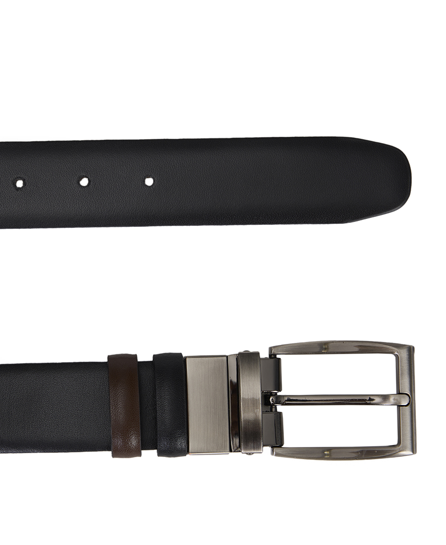 Ανδρική Ζώνη Κανονική Fit Δερμάτινη Με Αναστρέψιμη Όψη Μαύρη/Καφέ φωτογραφία