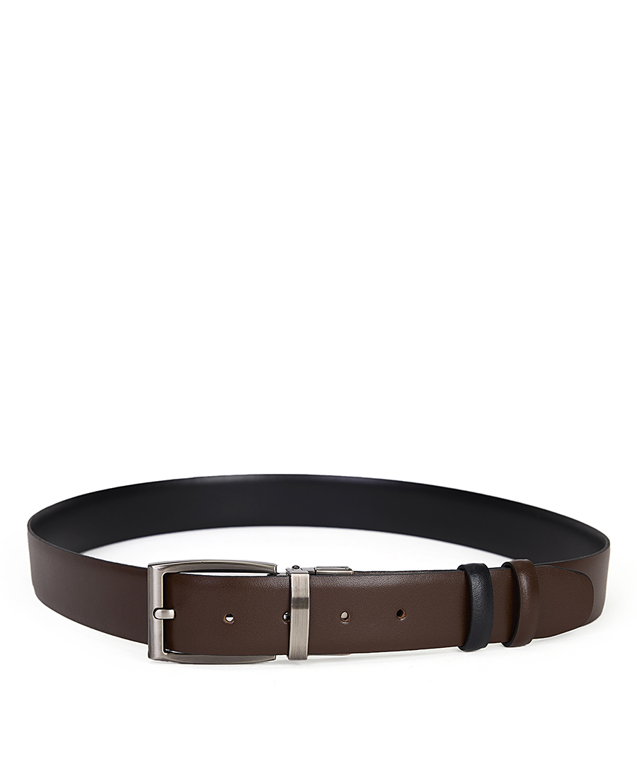 Ανδρική Ζώνη Κανονική Fit Δερμάτινη Με Αναστρέψιμη Όψη Μαύρη/Καφέ φωτογραφία