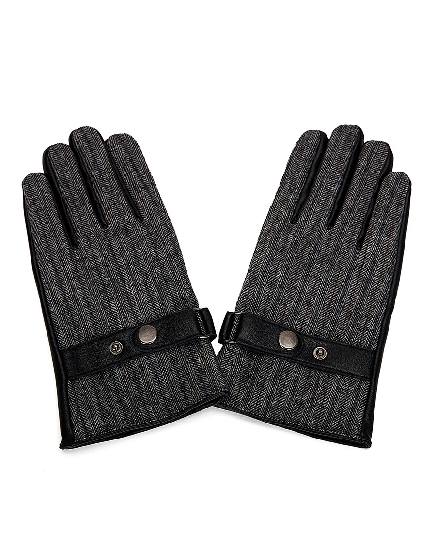 Ανδρικά Γάντια Υφασμάτινα με Δερμάτινες Λεπτομέρειες σε Μαύρο