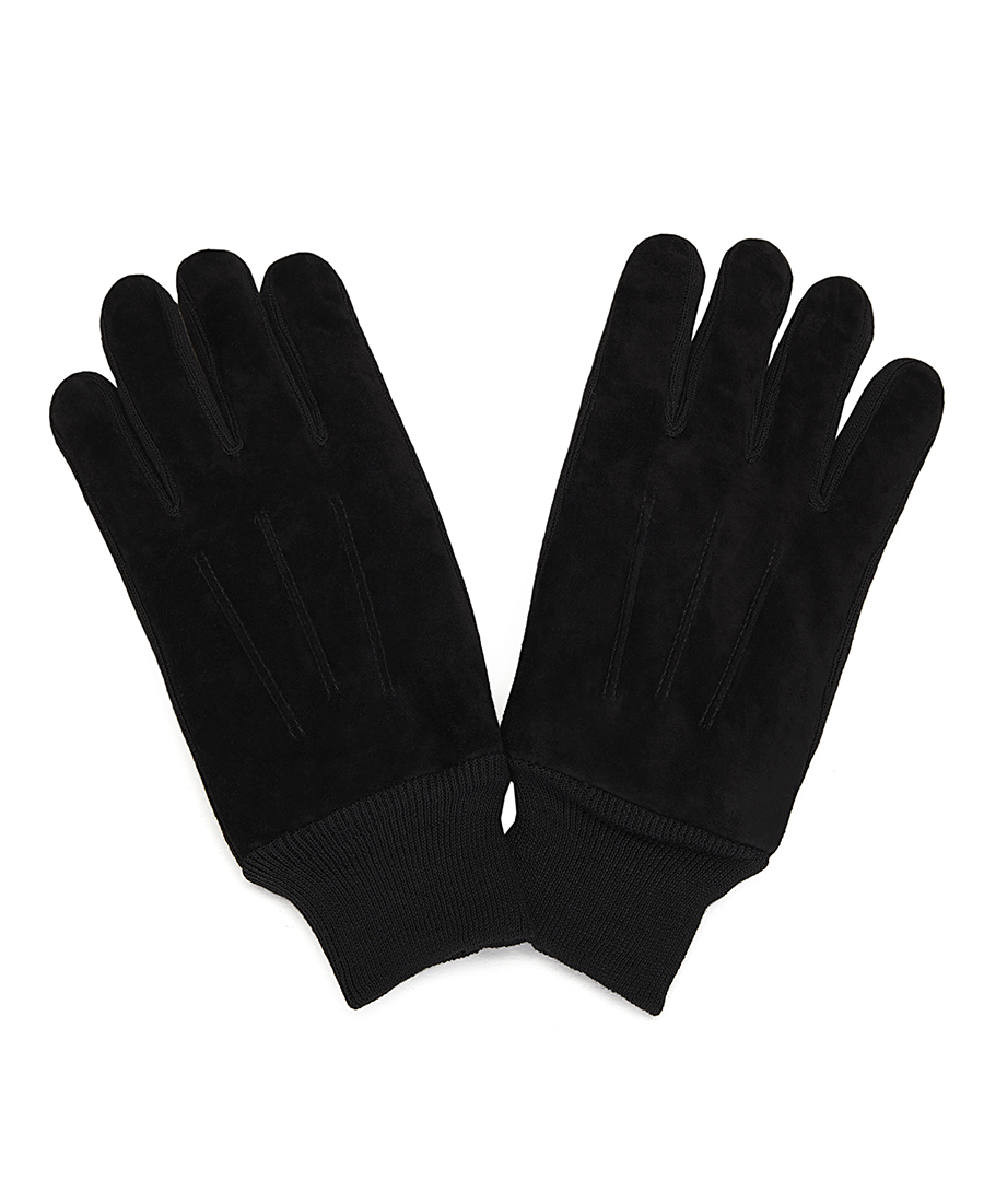 Ανδρικά Σουέτ Δερμάτινα Γάντια με Ριμπ Μανσέτες σε Μαύρο