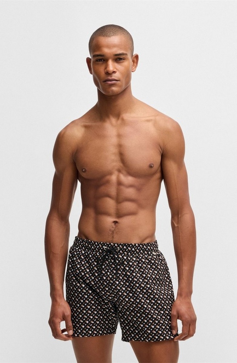 Boss Boss Ανδρικό Μαγιό Isle Regular Fit Από Ripstop Ύφασμα Με Logo Μαύρο