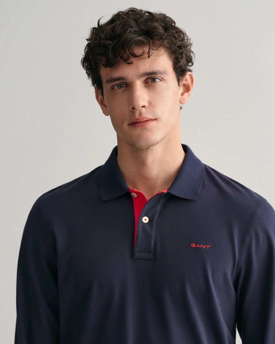 Gant Αντρικό Πικέ Polo Μακρυμάνικο Regular Fit Βαμβακερό Μπλέ φωτογραφία