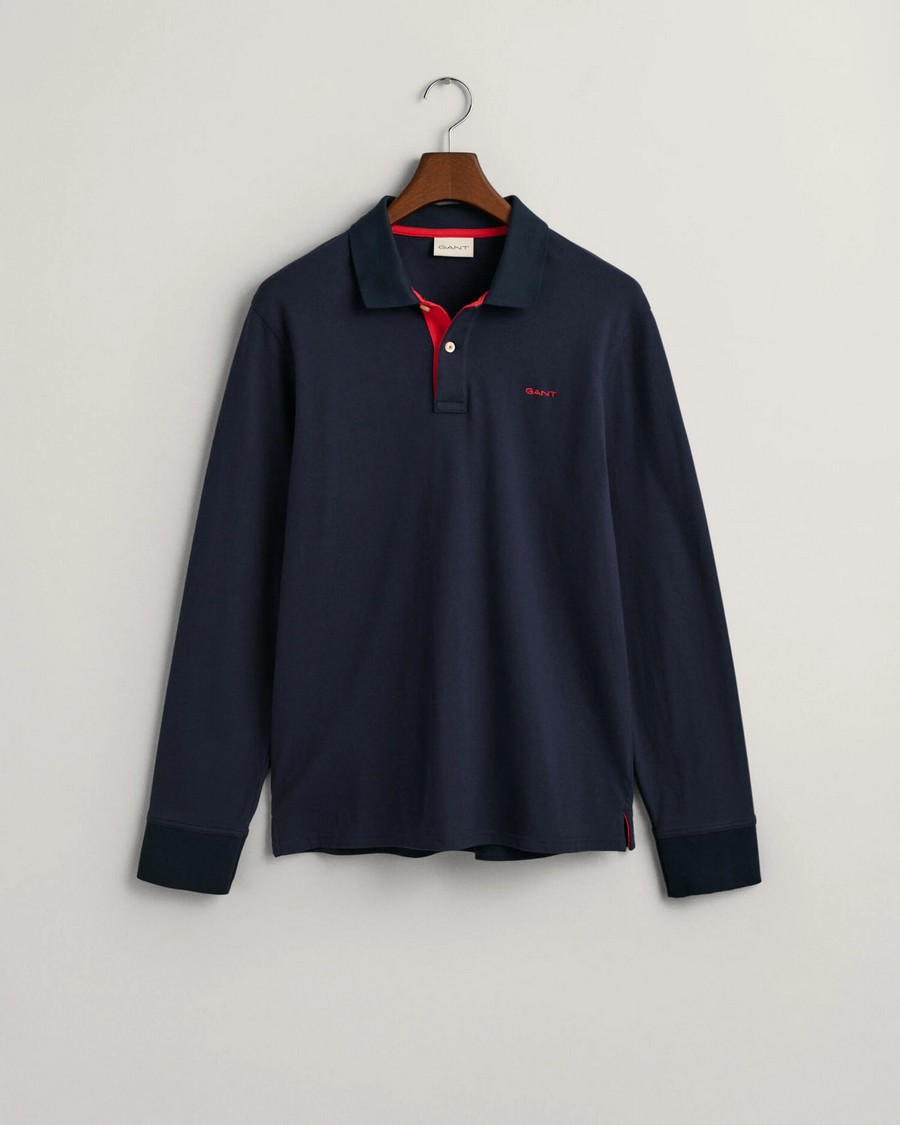 Gant Αντρικό Πικέ Polo Μακρυμάνικο Regular Fit Βαμβακερό Μπλέ φωτογραφία