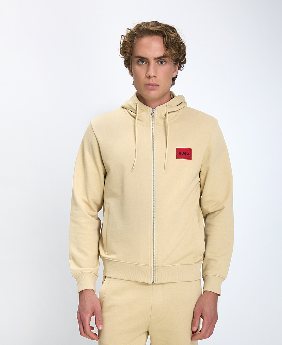 Hugo Hugo Ανδρικό Hoodie Με Φερμουάρ Regular Fit Βαμβακερό Μπεζ