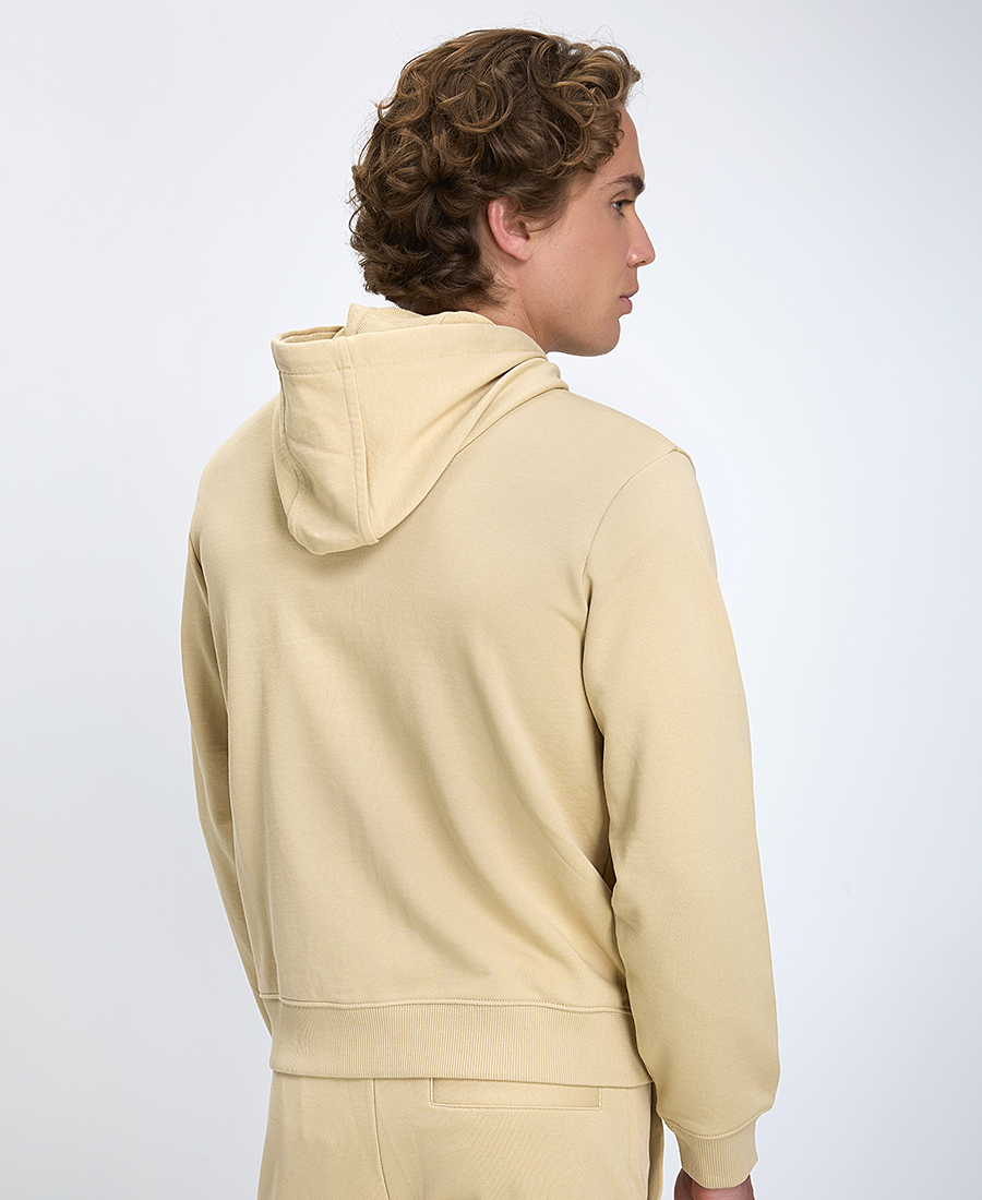Hugo Ανδρικό Hoodie Με Φερμουάρ Regular Fit Βαμβακερό Μπεζ φωτογραφία