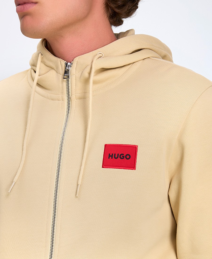 Hugo Ανδρικό Hoodie Με Φερμουάρ Regular Fit Βαμβακερό Μπεζ φωτογραφία