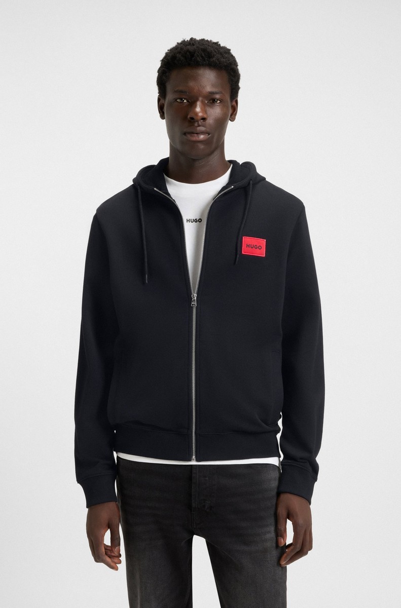Hugo Hugo Ανδρική Ζακέτα Hoodie Βαμβακερή με Φερμουάρ Regular Fit σε Μαύρο