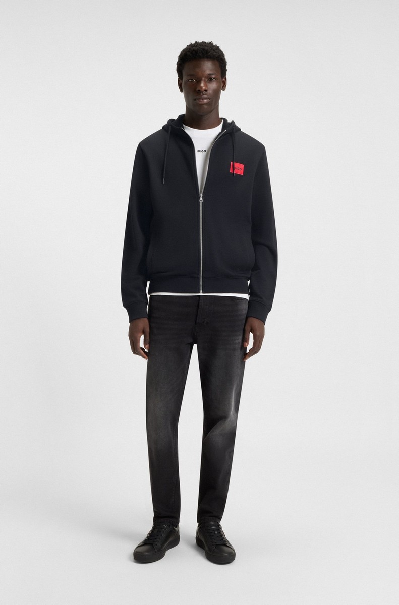 Hugo Ανδρική Ζακέτα Hoodie Βαμβακερή με Φερμουάρ Regular Fit σε Μαύρο φωτογραφία